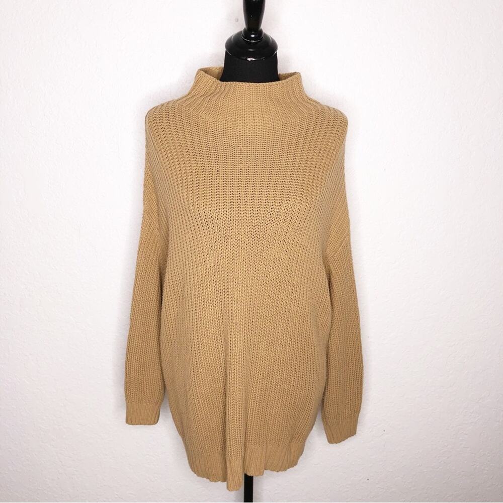 American Eagle tan chunky knit mock turtleneck tunic sweater size XS / Small